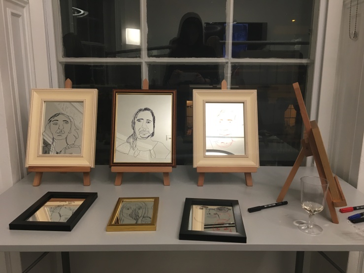 Composite self-portraits drawn from reflection by participants and research team, as part of the art project. A public activity replicates the process during exhibitions.